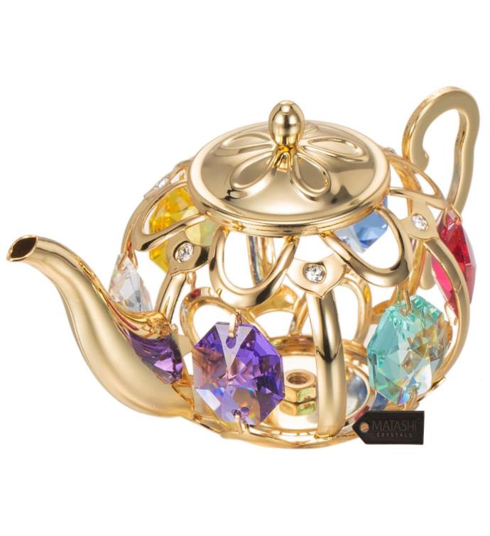 Teapot Ornament With Crystals by Matashi